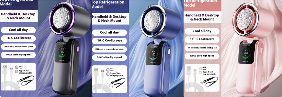 Nouveau ventilateur électrique portatif à grande vitesse Ice Pack, vitesse réglable, pliable, mini ventilateur portable d'extérieur suspendu au cou, petit ventilateur
