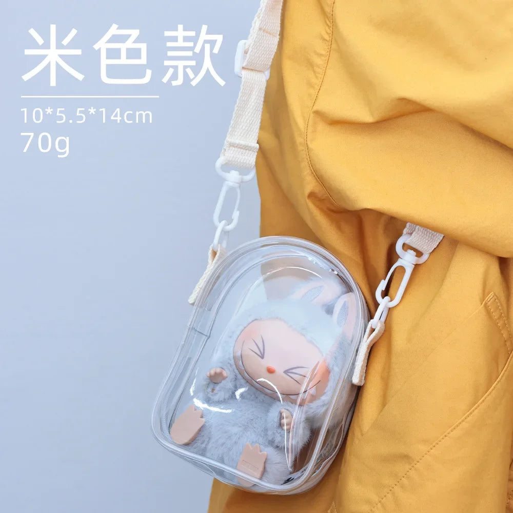 * Labubu Protect Case Labubu Sitting Party 15cm Cotton Doll Shoulder Pain Bag PVC Storage Bag Labubu Walk Bag Dustproof