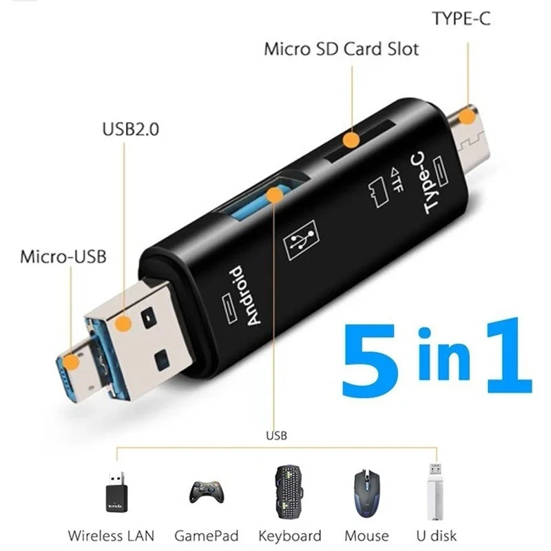 New 5 in 1 Multifunction USB 2.0 Type C USB Micro USB SD TF Memory Card Reader for Android Computer Dock OTG Type C Adapter