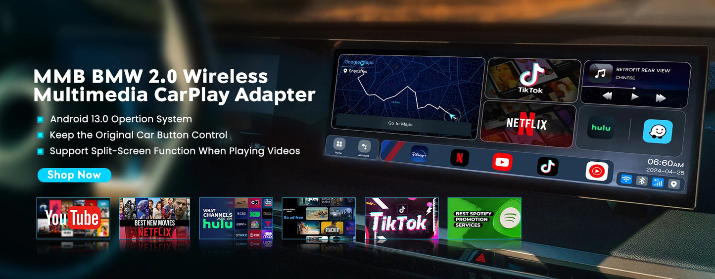 2025 MMB Max 4.0 Android13 Ultra Box QCM6125 8-Cores Wireless CarPlay Android Auto Ai Box 8+128G Auto Connection YouTube Netflix
