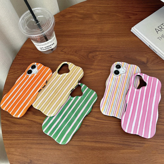 Coque de téléphone tendance 2 en 1 à rayures brillantes pour iPhone 13, 14, 15, 16 Pro Max, bords ondulés, coque arrière fine et rigide, agréable au toucher