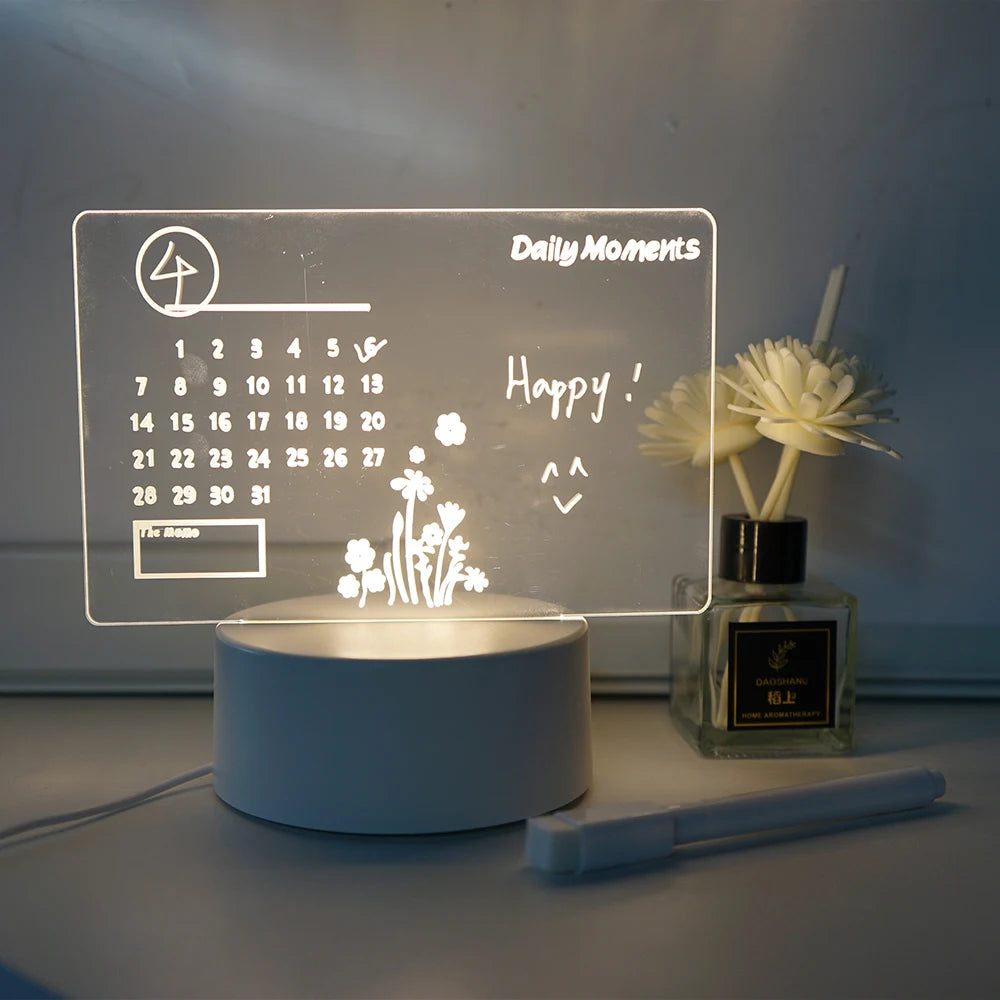 Veilleuse LED créative avec panneau de notes, USB, réinscriptible, lumière douce et chaude, idéale pour les enfants et les petites amies