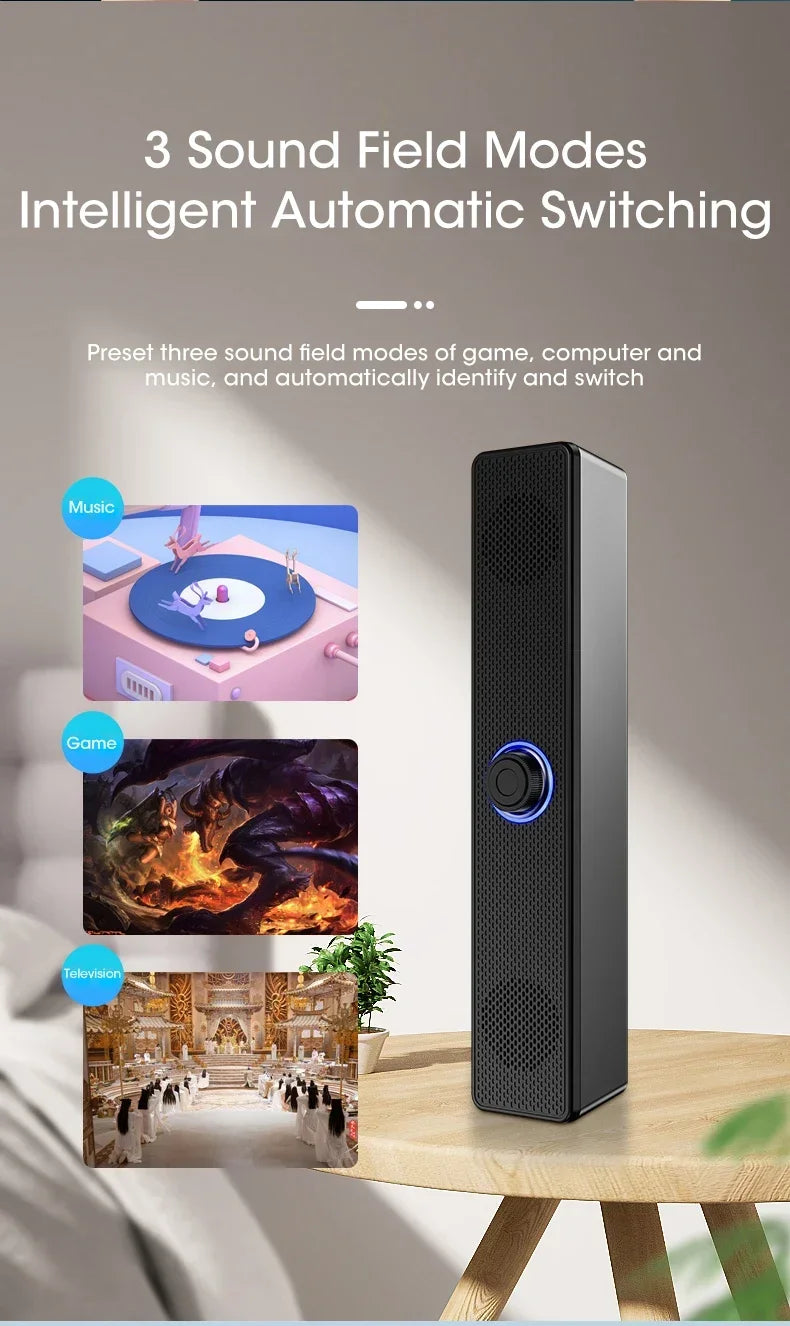 Barre de son PC filaire et sans fil Bluetooth, haut-parleur alimenté par USB pour téléviseur, ordinateur portable, jeux, cinéma maison, système audio surround
