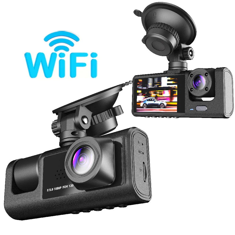 WIFI 3 Channel Car DVR HD 1080P 3-Lens Inside Vehicle Dash CamThree Way Camera DVRs Recorder Video Registrator Dashcam Camcorder