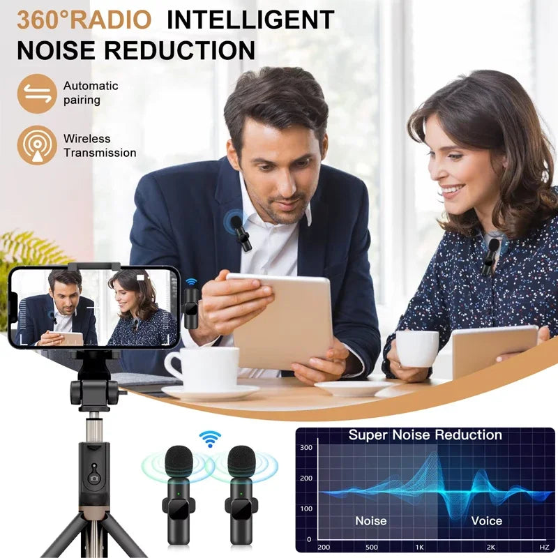 Microphone sans fil pour diffusion en direct, YouTube, TikTok, Facebook, réduction du bruit en direct pour iPhone et Android
