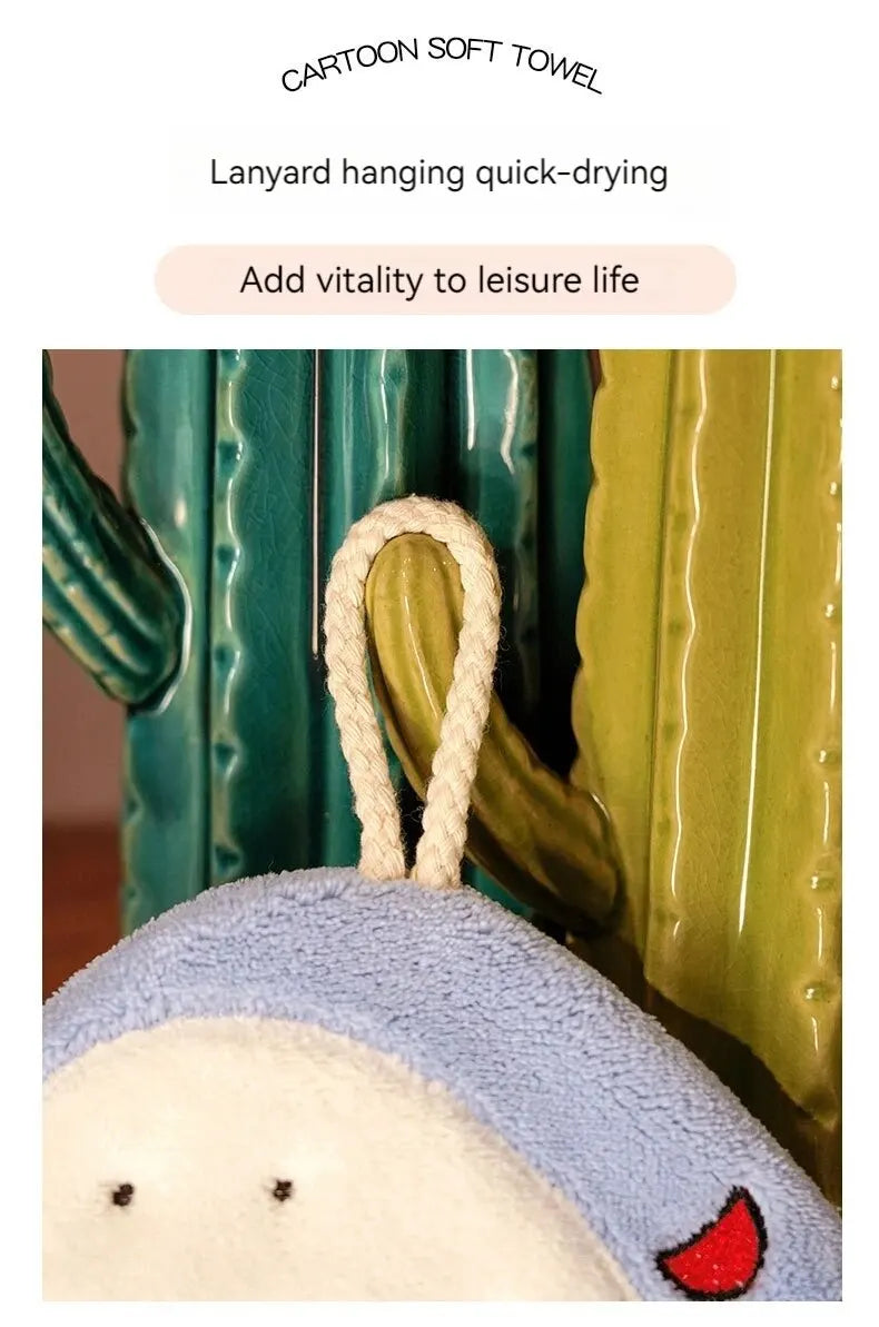 Hand Towel Cute Animal Cartoon Shark Household Cleaning Rag Hanging Absorbent Coral Fleece Kitchen Hand Cleaning Fear