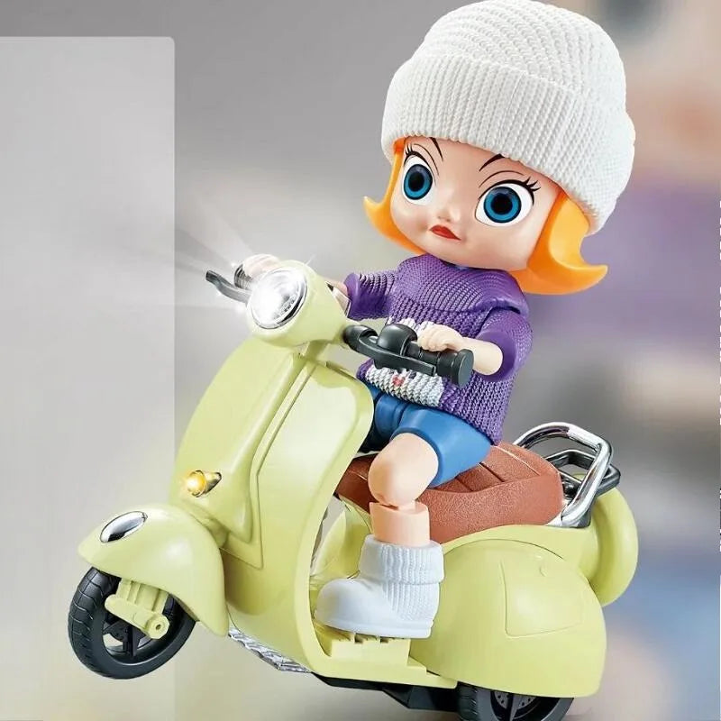 * Labubu Doll Mini Electric Motorcycle,labubu Doll Accessories, Fun Cute Doll Toys,With Lights and Music,DIY Kid Christmas Gift