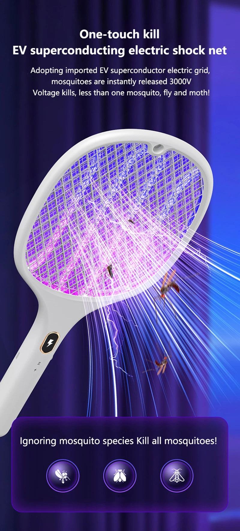 Xiaomi Purple Light Mosquito Swatter 3in1 Automatic Mosquito Trap 3000V Type-C Charging Household Electric Shock Mosquito Slayer