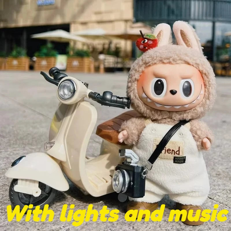 * Labubu Doll Mini Electric Motorcycle,labubu Doll Accessories, Fun Cute Doll Toys,With Lights and Music,DIY Kid Christmas Gift