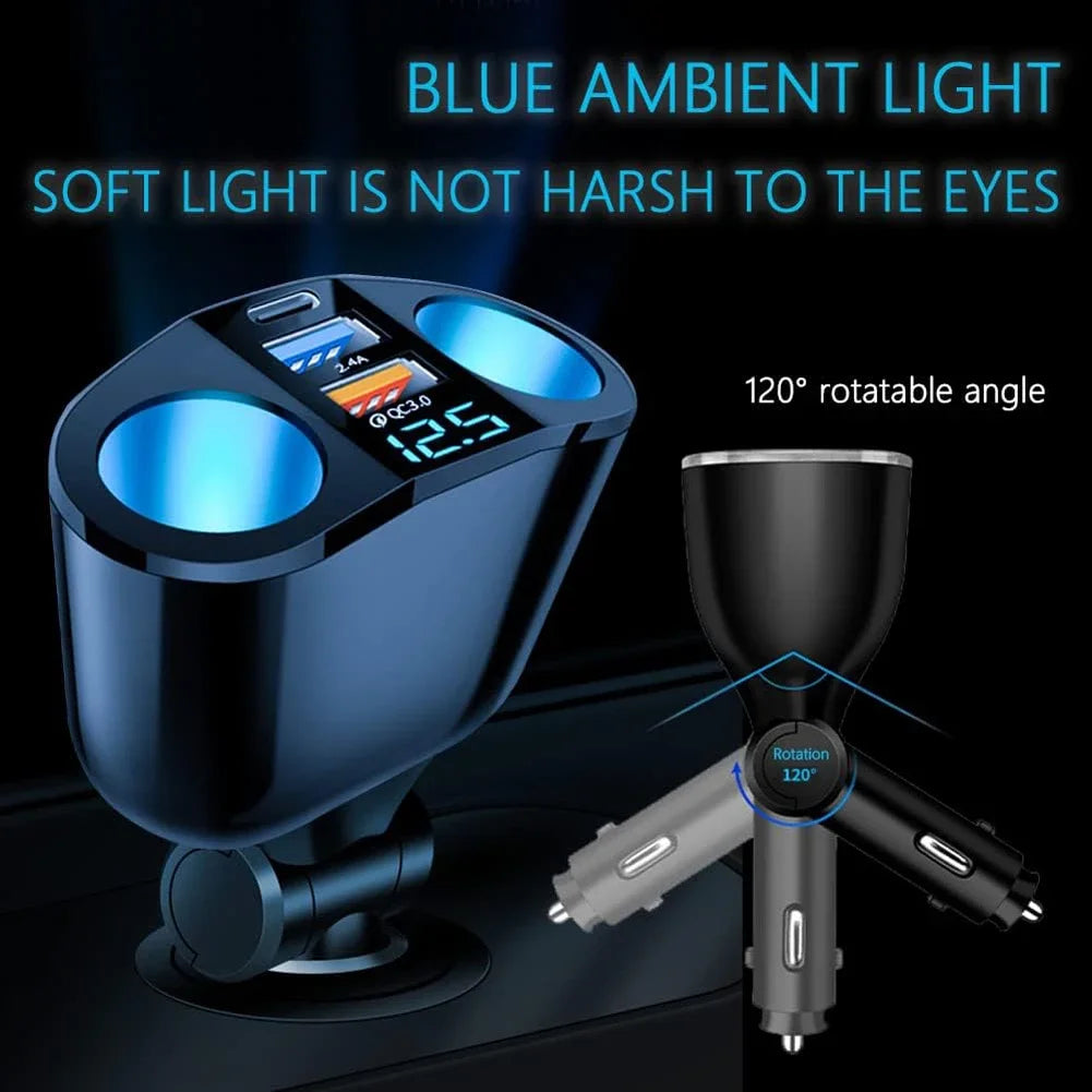 Car Cigarette Lighter Socket Splitter PD QC3.0 12V-24V 2 USB Charger C Ports 2.4A Fast Charging Car Charger for Mobile Phone DVR