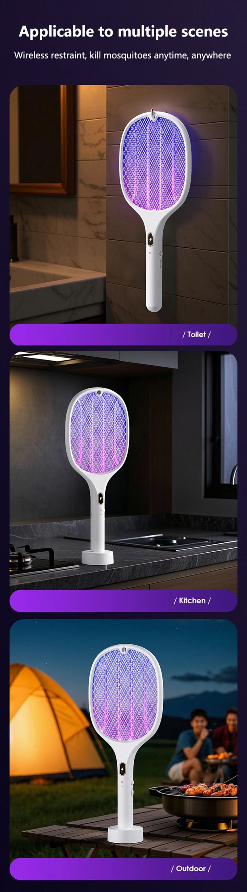 Xiaomi Purple Light Mosquito Swatter 3in1 Automatic Mosquito Trap 3000V Type-C Charging Household Electric Shock Mosquito Slayer
