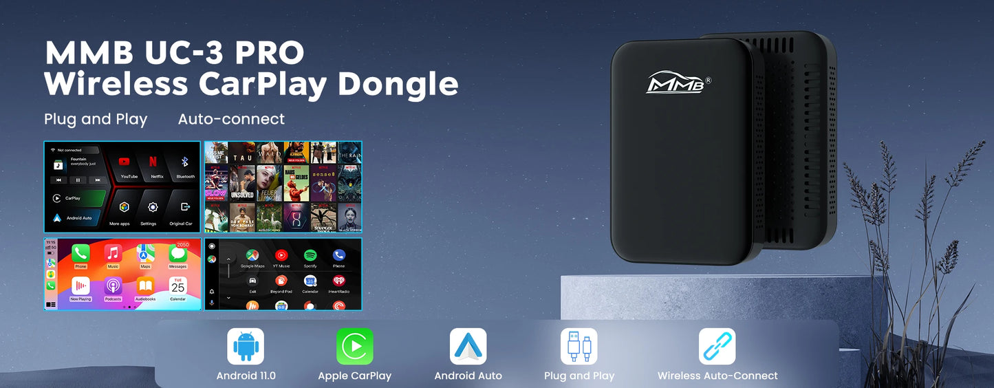 2025 MMB Max 4.0 Android13 Ultra Box QCM6125 8-Cores Wireless CarPlay Android Auto Ai Box 8+128G Auto Connection YouTube Netflix