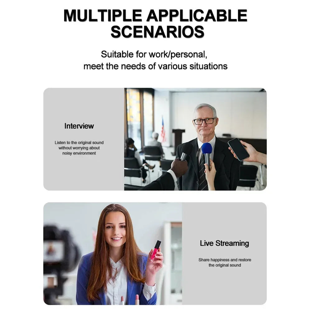 Microphone sans fil pour diffusion en direct, YouTube, TikTok, Facebook, réduction du bruit en direct pour iPhone et Android