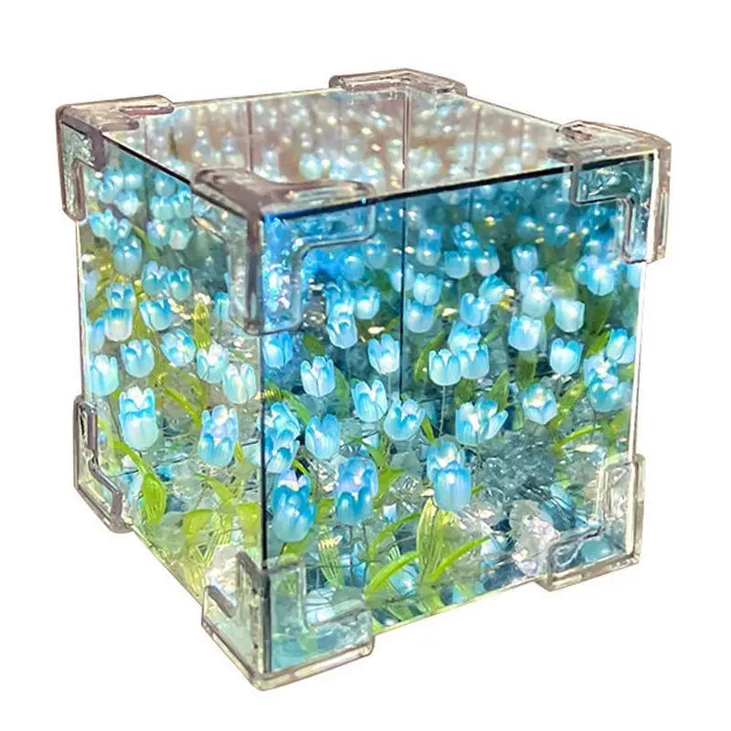 Lampe de nuit tridimensionnelle en forme de cube de mer, fleur de tulipe créative à faire soi-même, paquet de matériel pour petite amie, couple, copines