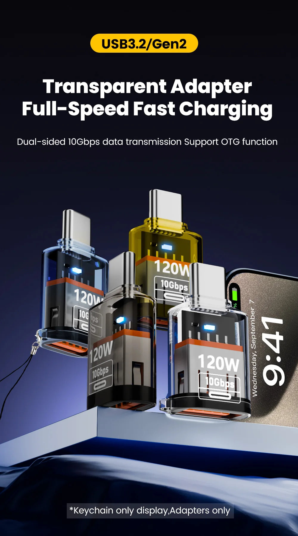 Olaf 120W Type C To USB A OTG Adapter USB 3.2 to Type C Fast Charging Connector For iPhone 15 16 Macbook iPad Huawei P60Xiaomi