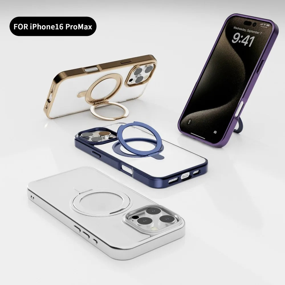 For IPhone 16 15 14 13 Pro Max Plus 360° Rotating Magnetic Stand Phone Case Anti-Drop Magnetic Shell 15-Pin Phone Case