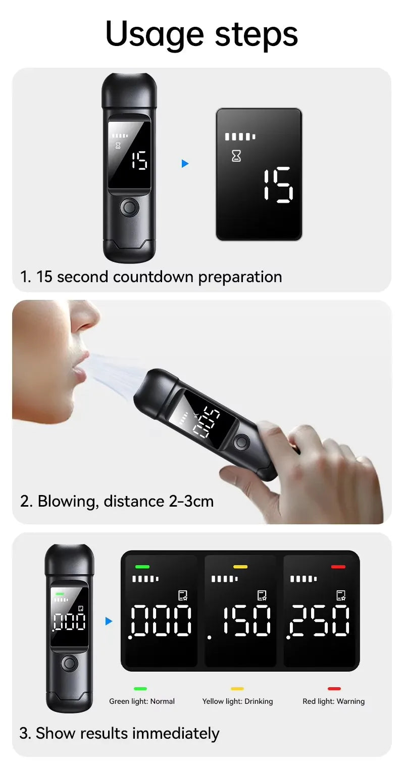 Alcohol Tester with LED Digital Display Alcoholic Detector Personal Quick Response Accuracy Breathalyzer Drink Driving