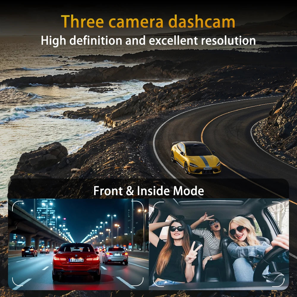 WIFI 3 Channel Car DVR HD 1080P 3-Lens Inside Vehicle Dash CamThree Way Camera DVRs Recorder Video Registrator Dashcam Camcorder