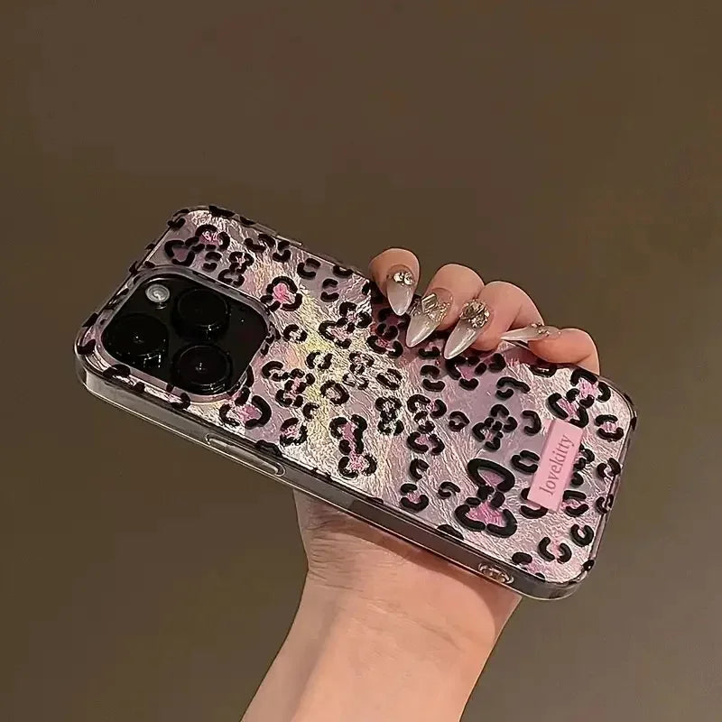 Coque de téléphone à imprimé léopard rose pour iPhone 16, 17, 15, 14 Pro Max, 13, 12, 11 Pro Max, 16e, 14 Plus, XS, XR, X17, Air, motif feuille d'aluminium