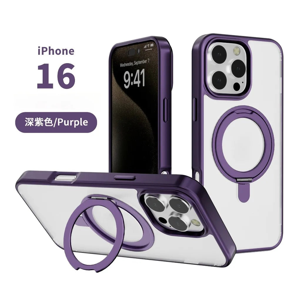 For IPhone 16 15 14 13 Pro Max Plus 360° Rotating Magnetic Stand Phone Case Anti-Drop Magnetic Shell 15-Pin Phone Case