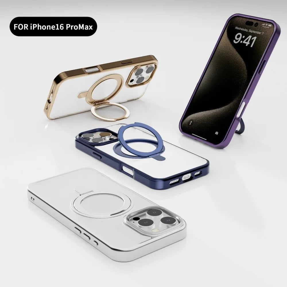 For IPhone 16 15 14 13 Pro Max Plus 360° Rotating Magnetic Stand Phone Case Anti-Drop Magnetic Shell 15-Pin Phone Case