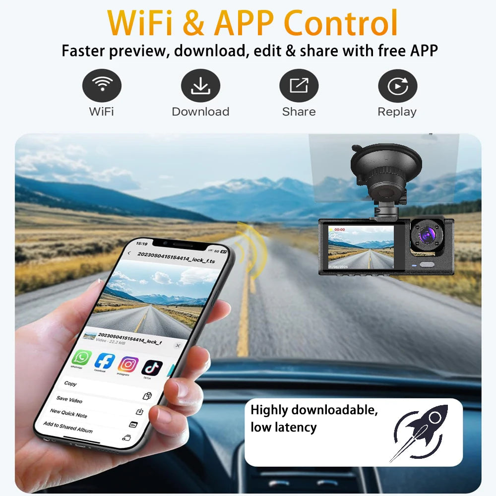 WIFI 3 Channel Car DVR HD 1080P 3-Lens Inside Vehicle Dash CamThree Way Camera DVRs Recorder Video Registrator Dashcam Camcorder