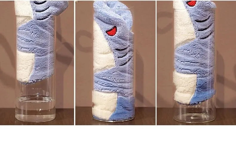Hand Towel Cute Animal Cartoon Shark Household Cleaning Rag Hanging Absorbent Coral Fleece Kitchen Hand Cleaning Fear