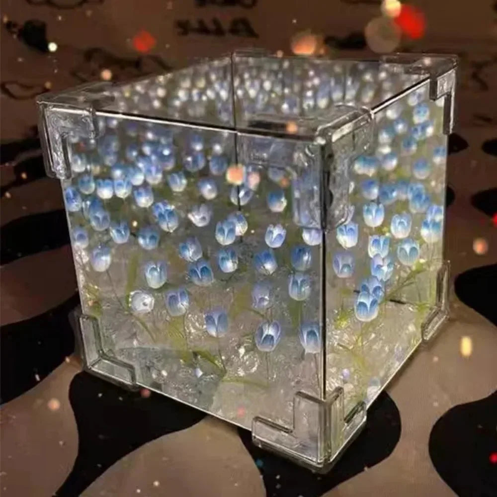 Lampe de nuit tridimensionnelle en forme de cube de mer, fleur de tulipe créative à faire soi-même, paquet de matériel pour petite amie, couple, copines