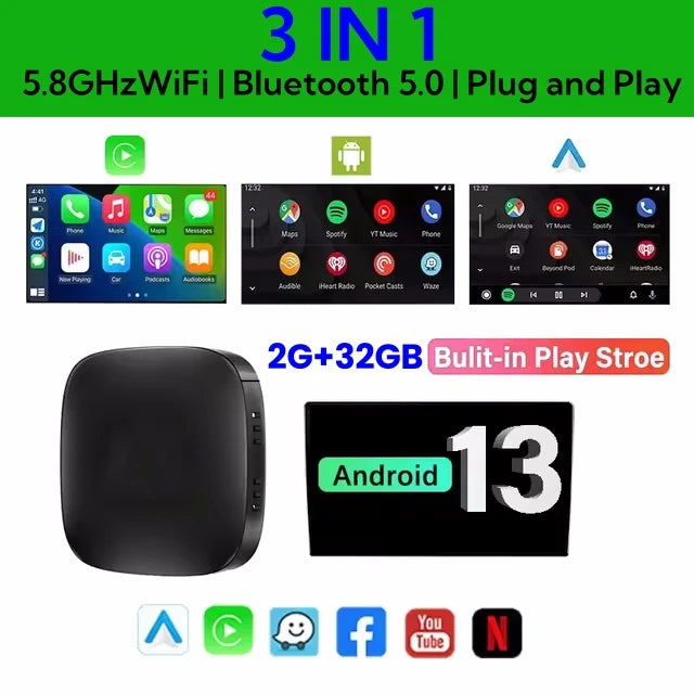 2025 Android 13 Carplay Box Android Auto Wireless Smart TV Box 2G+32G Car Intelligent System WIFI Support Netflix YouTube