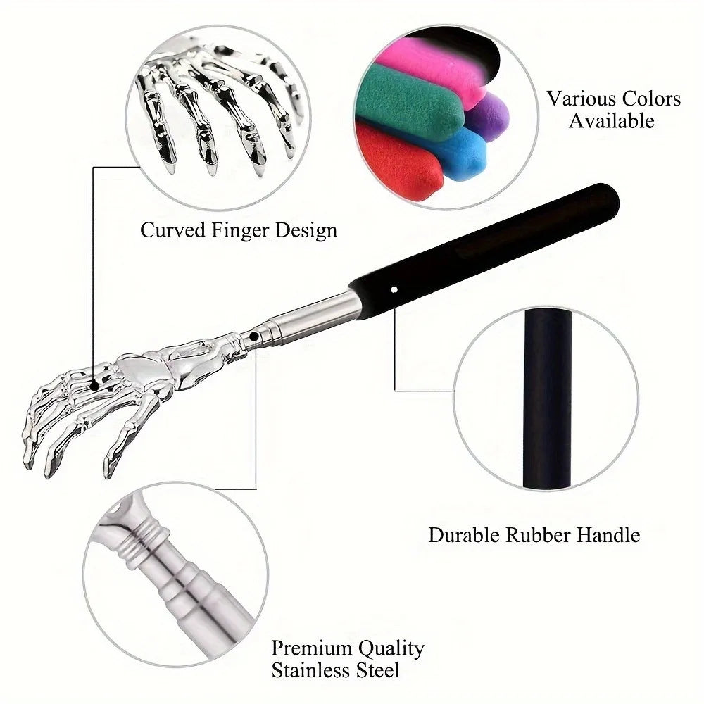 Gratte-dos extensible portable en acier inoxydable pour humains et animaux de compagnie. Masseur de dos extensible.