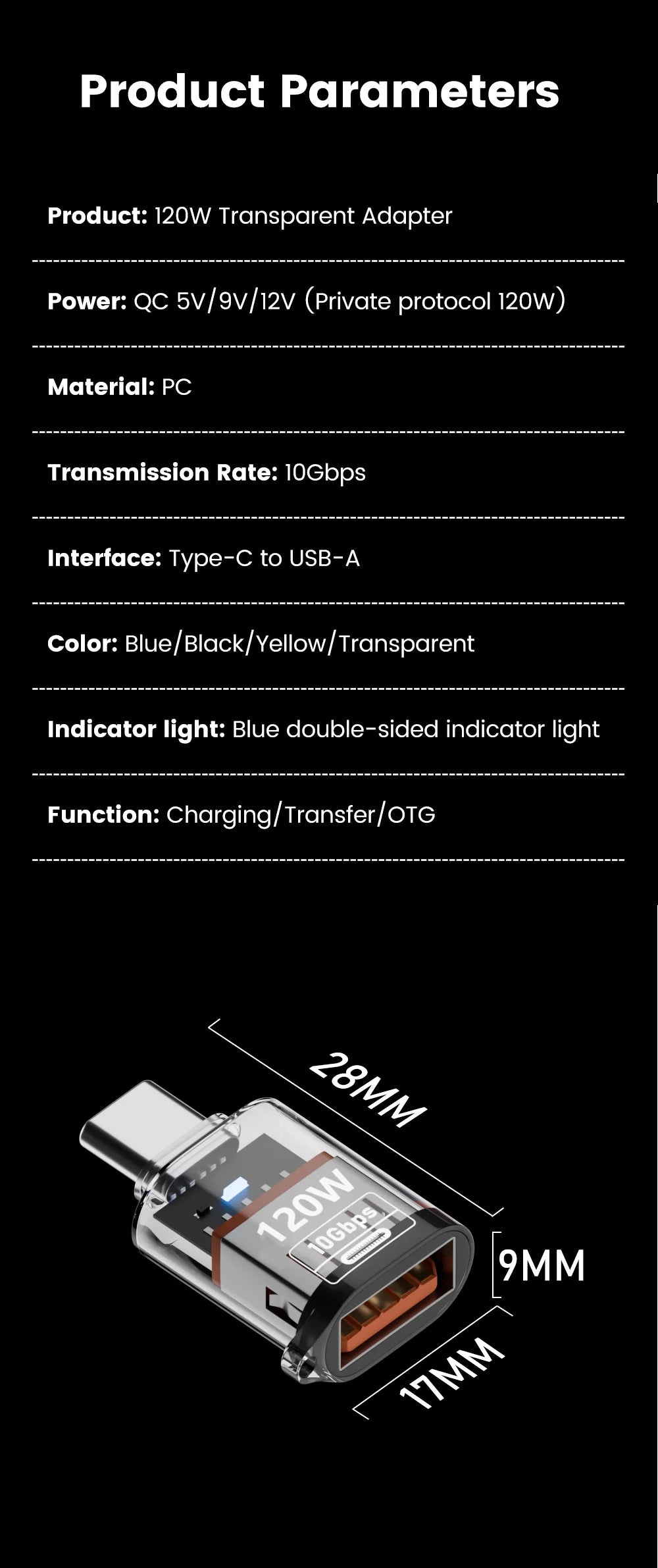 Olaf 120W Type C To USB A OTG Adapter USB 3.2 to Type C Fast Charging Connector For iPhone 15 16 Macbook iPad Huawei P60Xiaomi