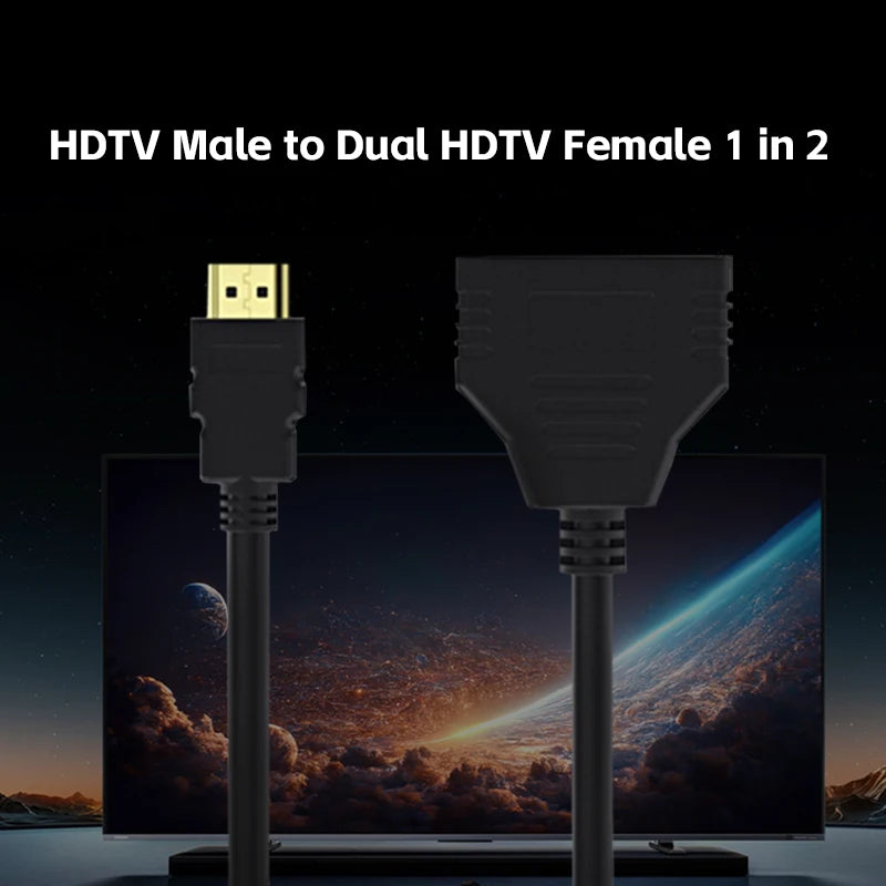 HDTV 1 in 2 1080P HD Splitter Adapter Male To 2 Female Head Adapter HDTV Male To Female Conversion Cable