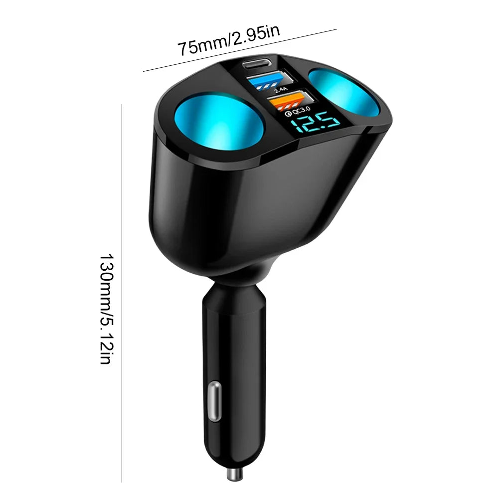 Car Cigarette Lighter Socket Splitter PD QC3.0 12V-24V 2 USB Charger C Ports 2.4A Fast Charging Car Charger for Mobile Phone DVR