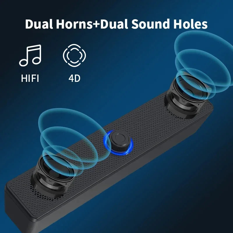 Barre de son PC filaire et sans fil Bluetooth, haut-parleur alimenté par USB pour téléviseur, ordinateur portable, jeux, cinéma maison, système audio surround