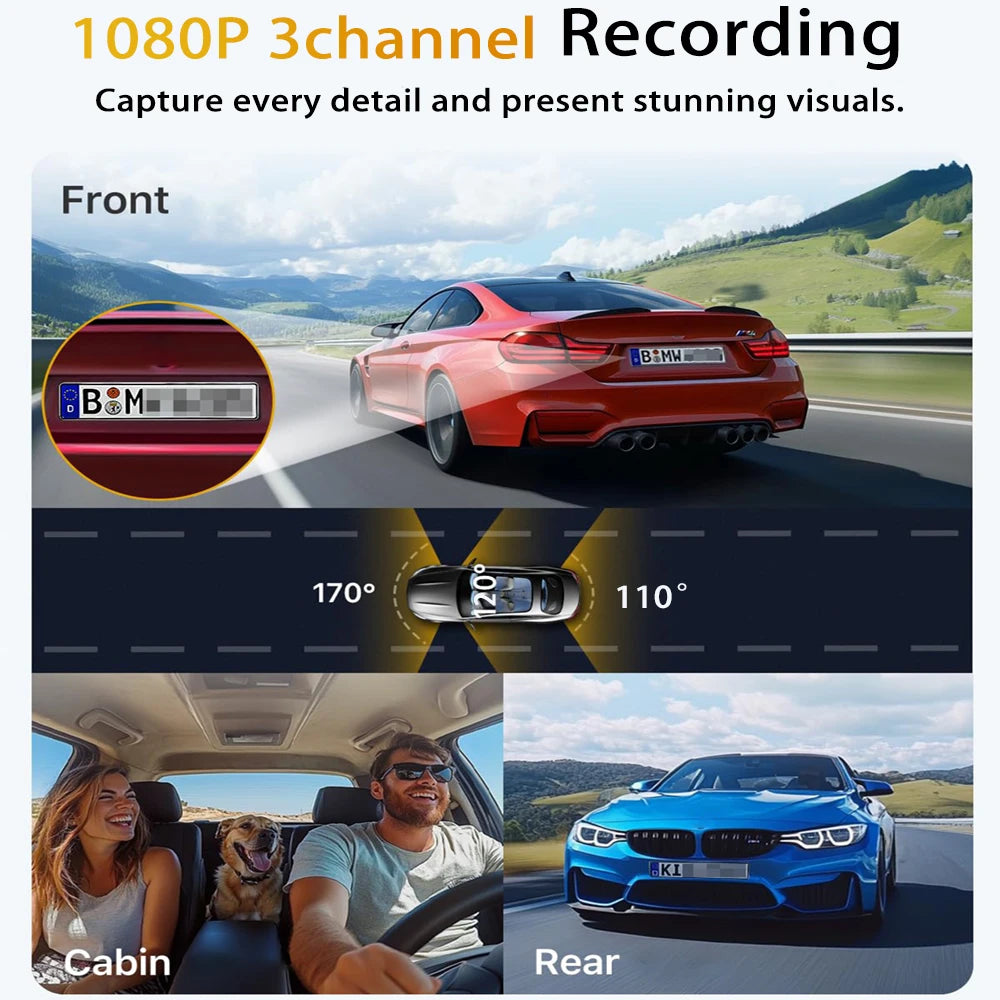WIFI 3 Channel Car DVR HD 1080P 3-Lens Inside Vehicle Dash CamThree Way Camera DVRs Recorder Video Registrator Dashcam Camcorder