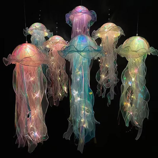 Lanterne méduse DIY sous la mer Lampe méduse colorée Décoration d'ambiance pour chambre de fille Lampe thème sirène Décoration de fête