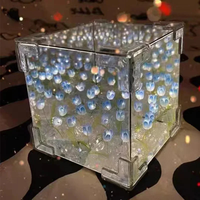 Lampe de nuit tridimensionnelle en forme de cube de mer, fleur de tulipe créative à faire soi-même, paquet de matériel pour petite amie, couple, copines