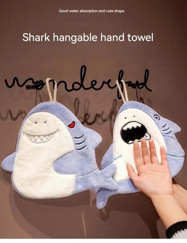Hand Towel Cute Animal Cartoon Shark Household Cleaning Rag Hanging Absorbent Coral Fleece Kitchen Hand Cleaning Fear