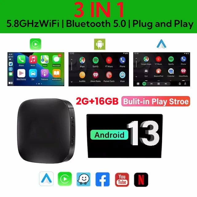 2025 Android 13 Carplay Box Android Auto Wireless Smart TV Box 2G+32G Car Intelligent System WIFI Support Netflix YouTube