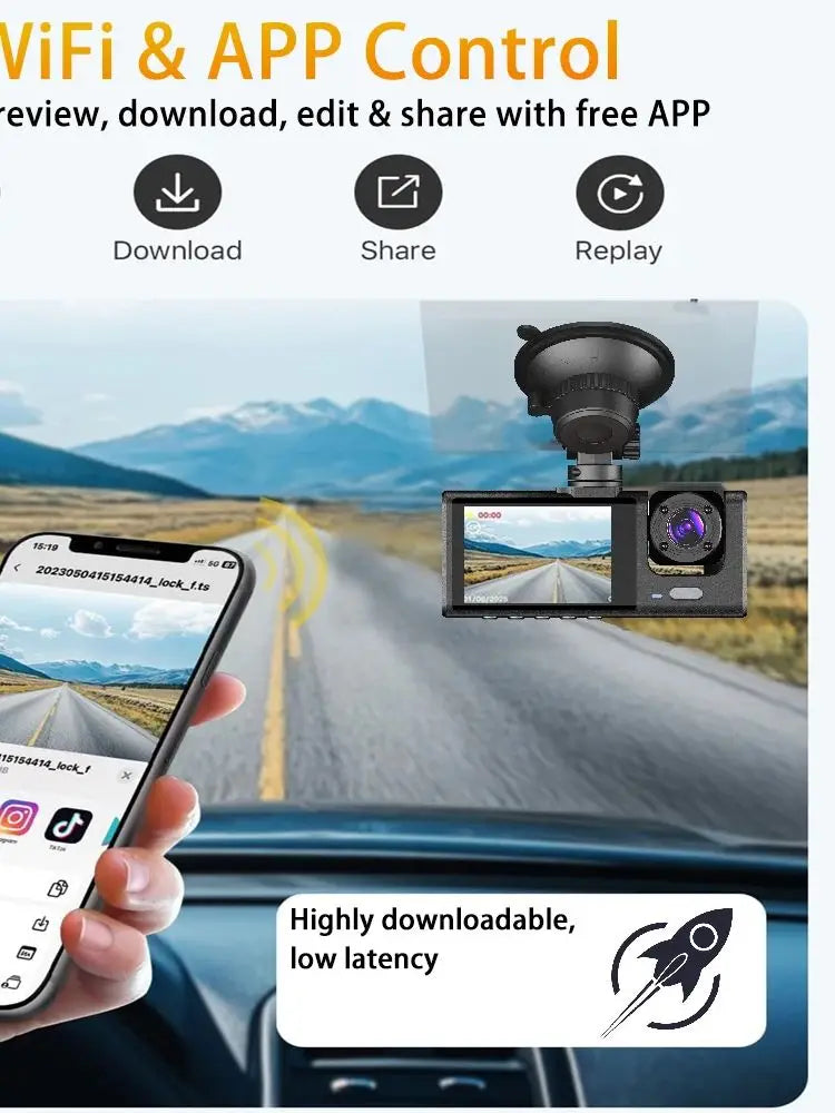 WIFI 3 Channel Car DVR HD 1080P 3-Lens Inside Vehicle Dash CamThree Way Camera DVRs Recorder Video Registrator Dashcam Camcorder