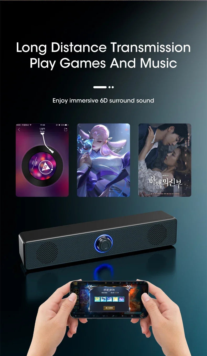 Barre de son PC filaire et sans fil Bluetooth, haut-parleur alimenté par USB pour téléviseur, ordinateur portable, jeux, cinéma maison, système audio surround