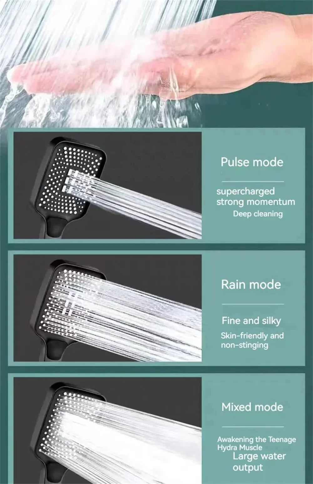 Adjustable Shower Head With 3 Modes Large Flow Shower Head High Pressure Water Saving Shower Faucet Bathroom Accessories