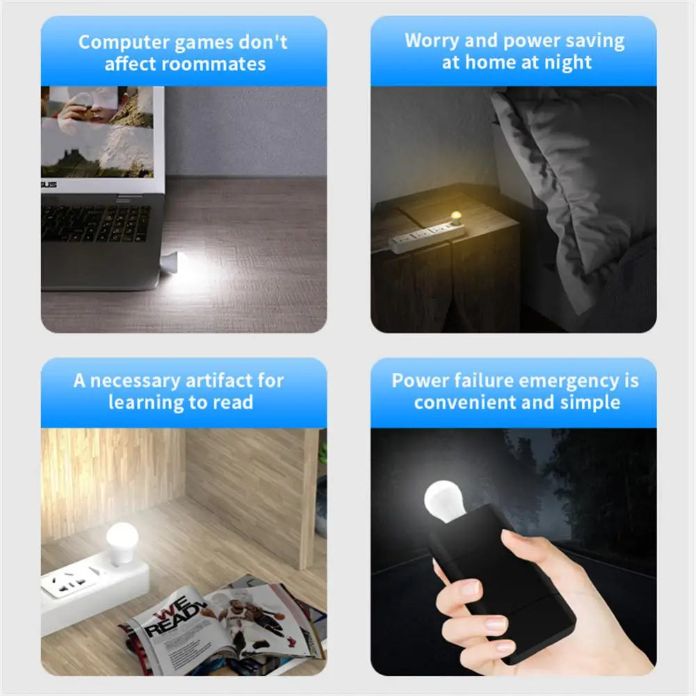 USB LED Light Bulb Portable Camping Light Mini Light Bulb 5V Power Book Light Student Study Table Lamp Outdoor Fishing Lighting