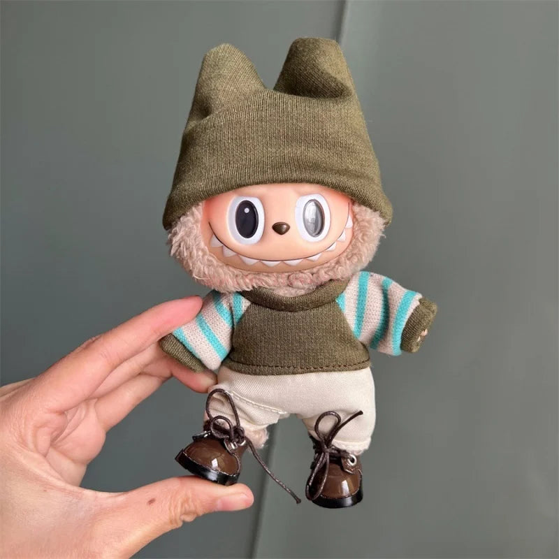 * Labubu Doll 17cm  V1 Generation Cute Labubu Doll Outfit Sports And Casual Suits Pendant Accessories Gifts For Kids And Fans
