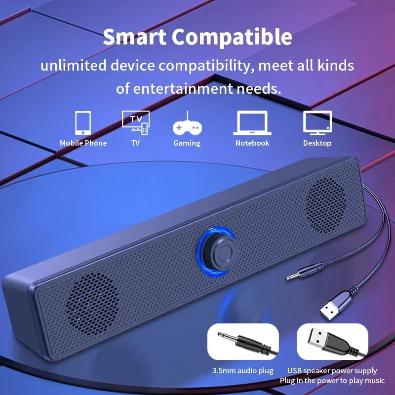 Barre de son PC filaire et sans fil Bluetooth, haut-parleur alimenté par USB pour téléviseur, ordinateur portable, jeux, cinéma maison, système audio surround