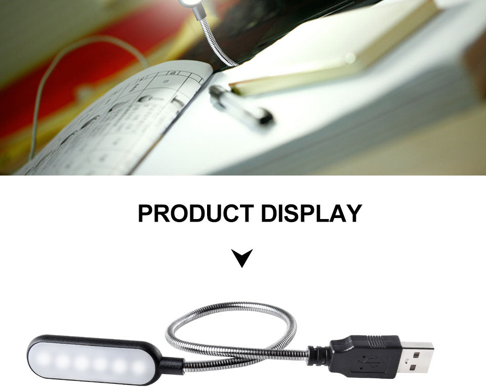 Portable USB LED Mini Book Light Reading Light Table Lamp Flexible 6leds USB Lamp for Power Bank Laptop Notebook PC Computer