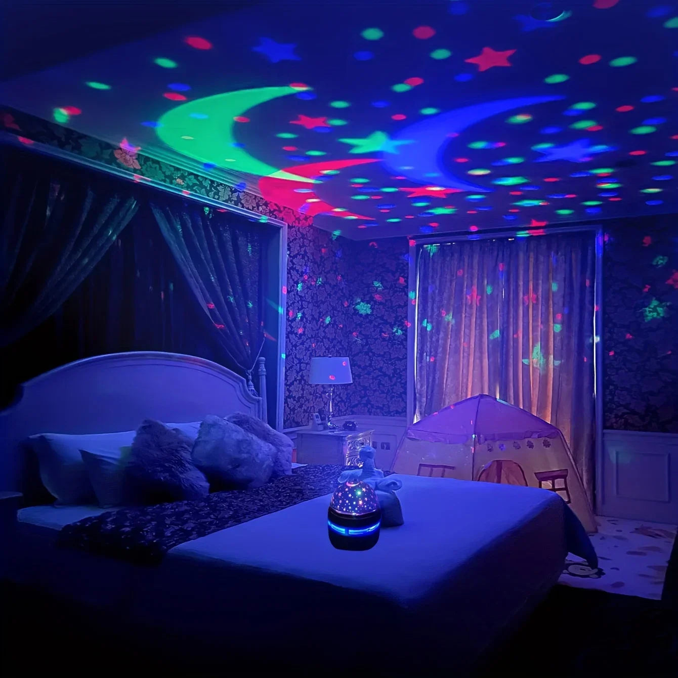 Projecteur LED rotatif USB avec ciel étoilé, boule magique, lune, étoile, lumières de Noël, décoration d'ambiance pour la maison