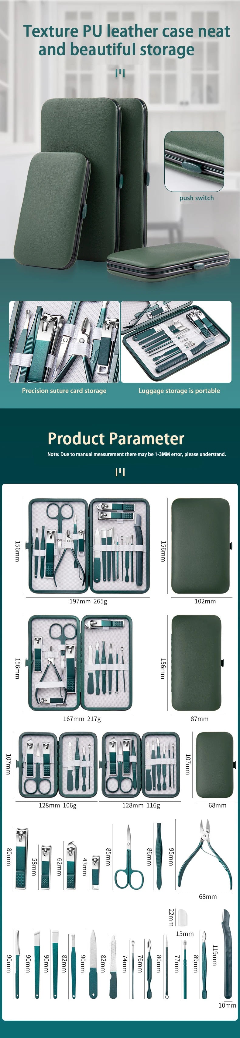 Kit de soins des ongles professionnel 7/10/12/18 pièces, ensemble de manucure et pédicure en acier inoxydable, ensemble de coupe-ongles avec étui de voyage