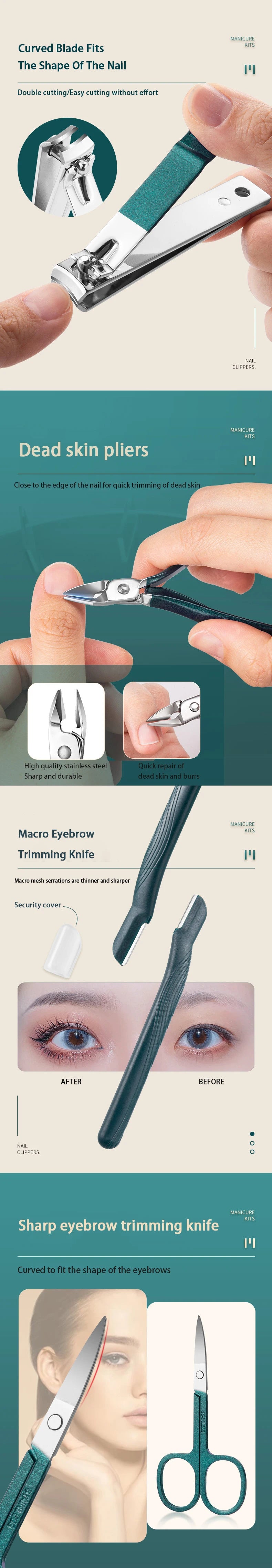 Kit de soins des ongles professionnel 7/10/12/18 pièces, ensemble de manucure et pédicure en acier inoxydable, ensemble de coupe-ongles avec étui de voyage