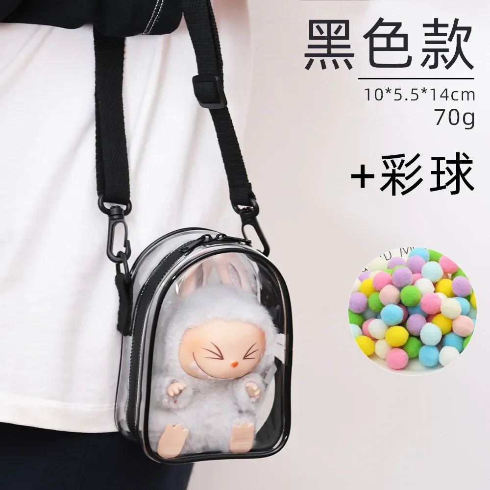 * Labubu Protect Case Labubu Sitting Party 15cm Cotton Doll Shoulder Pain Bag PVC Storage Bag Labubu Walk Bag Dustproof